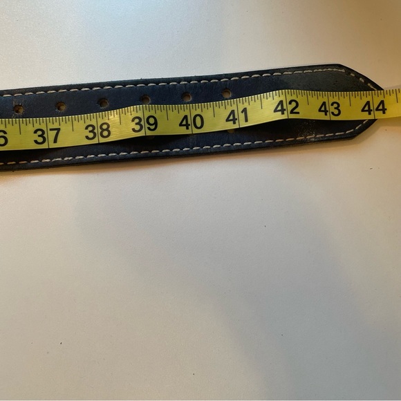 Leather Belt Navy with thick white stitching Y2K preppy Waist 40 inches - Picture 4 of 8